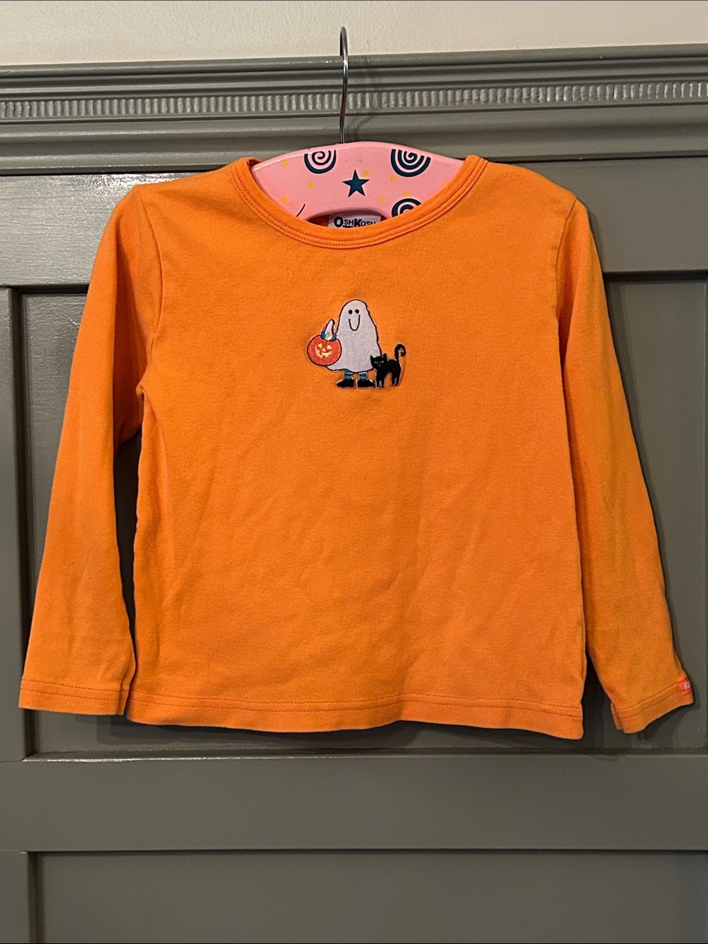 OshKosh B'Gosh Halloween Top Shirt Orange Long Sleeve Ghost Cat Pumpkin Size 5